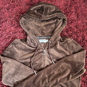 Y2K Juicy Couture brown velour zip up with rhinestones